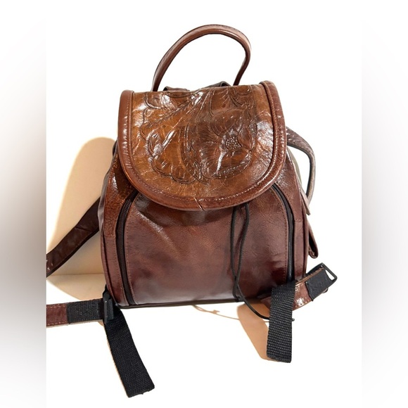 Vintage PVC Brown Leather Backpack - Picture 1 of 6